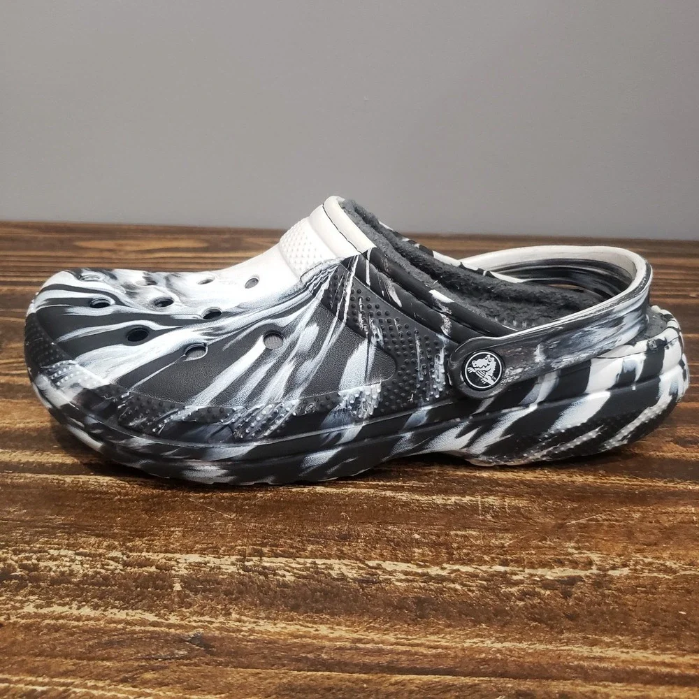 Crocs Classic Lined Clog Black White Marble Tie Dye Men's Size 8